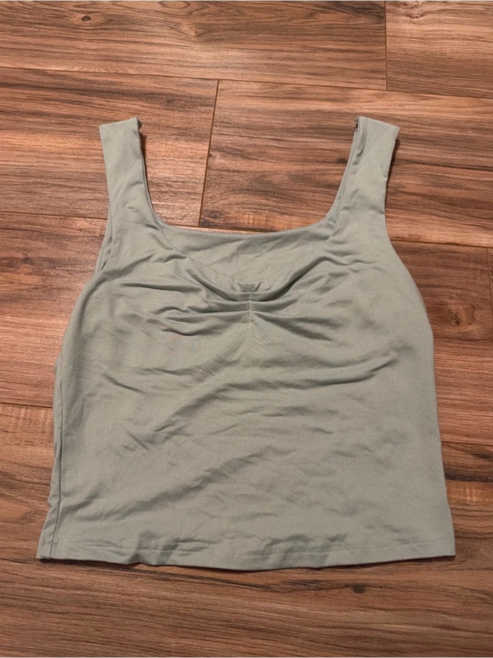 SHEIN Light Sage Ruched Square Neck Tank Top